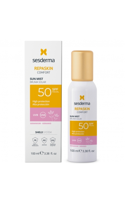SESDERMA REPASKIN COMFORT APSAUGINĖ VEIDO DULKSNA NUO SAULĖS SU PELARGONIJŲ AROMATU SPF50, 100 M