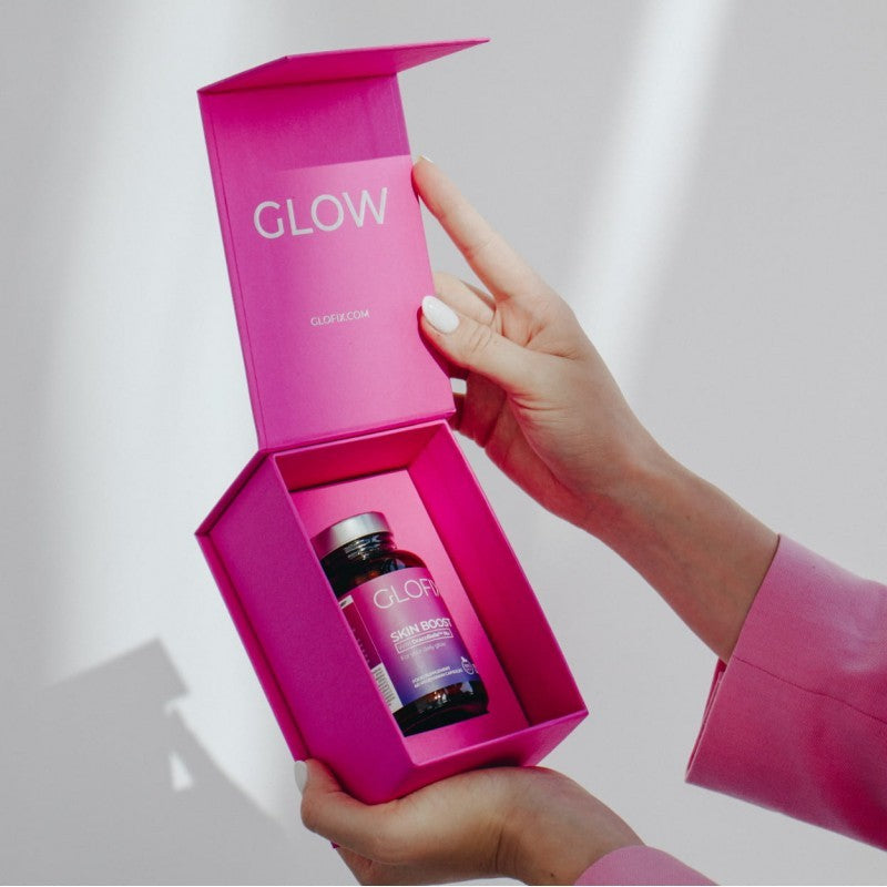 Maisto papildas DĖŽUTĖJE GLOFIX® vitaminai, mineralai, antioksidantai odai ir plaukams „SKIN BOOST“ (1 mėnesio kursas)